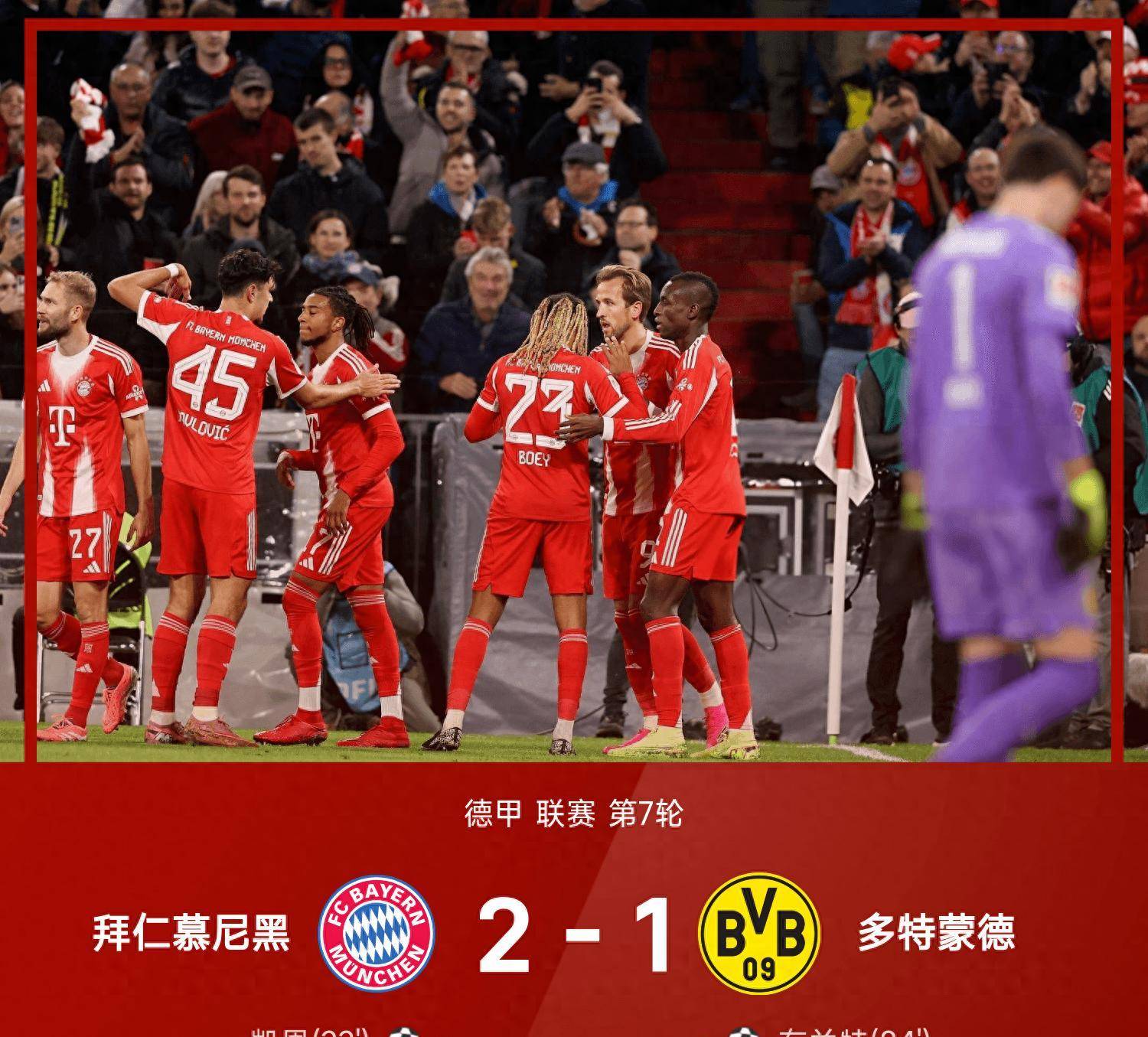 拜仁慕尼黑告捷，排名大幅上升